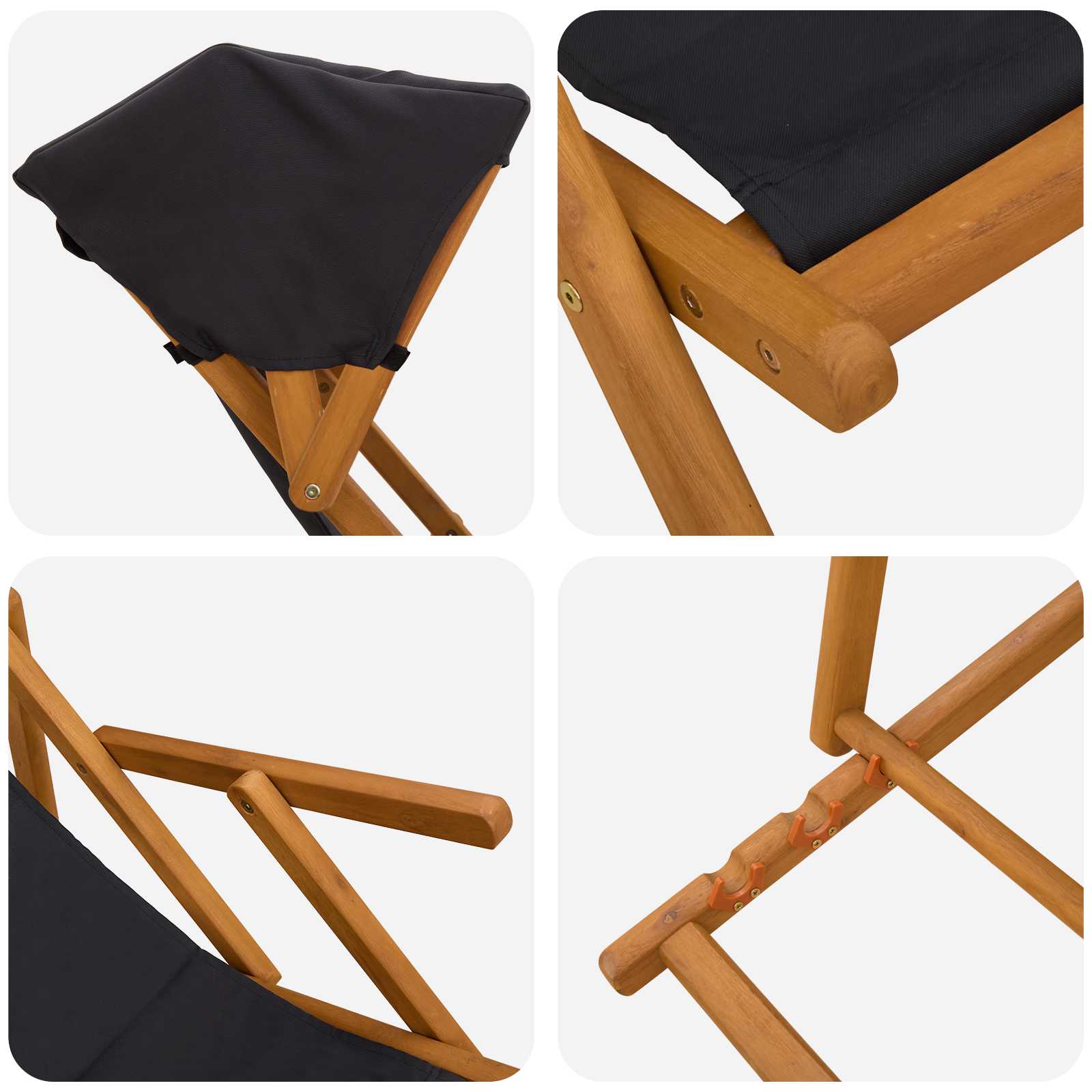 Deck Chair 3 Position Solid Eucalyptus Wood Black