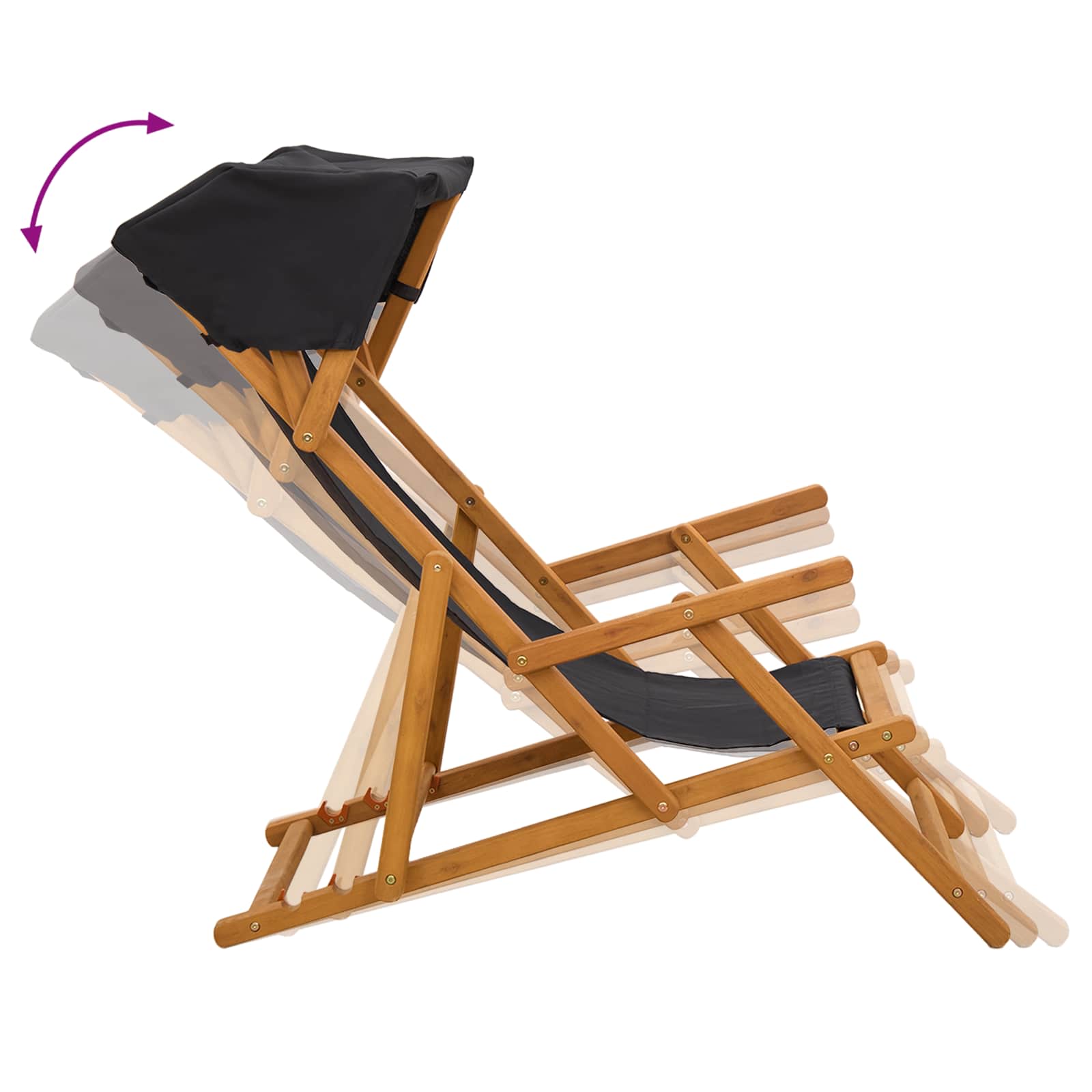 Deck Chair 3 Position Solid Eucalyptus Wood Black