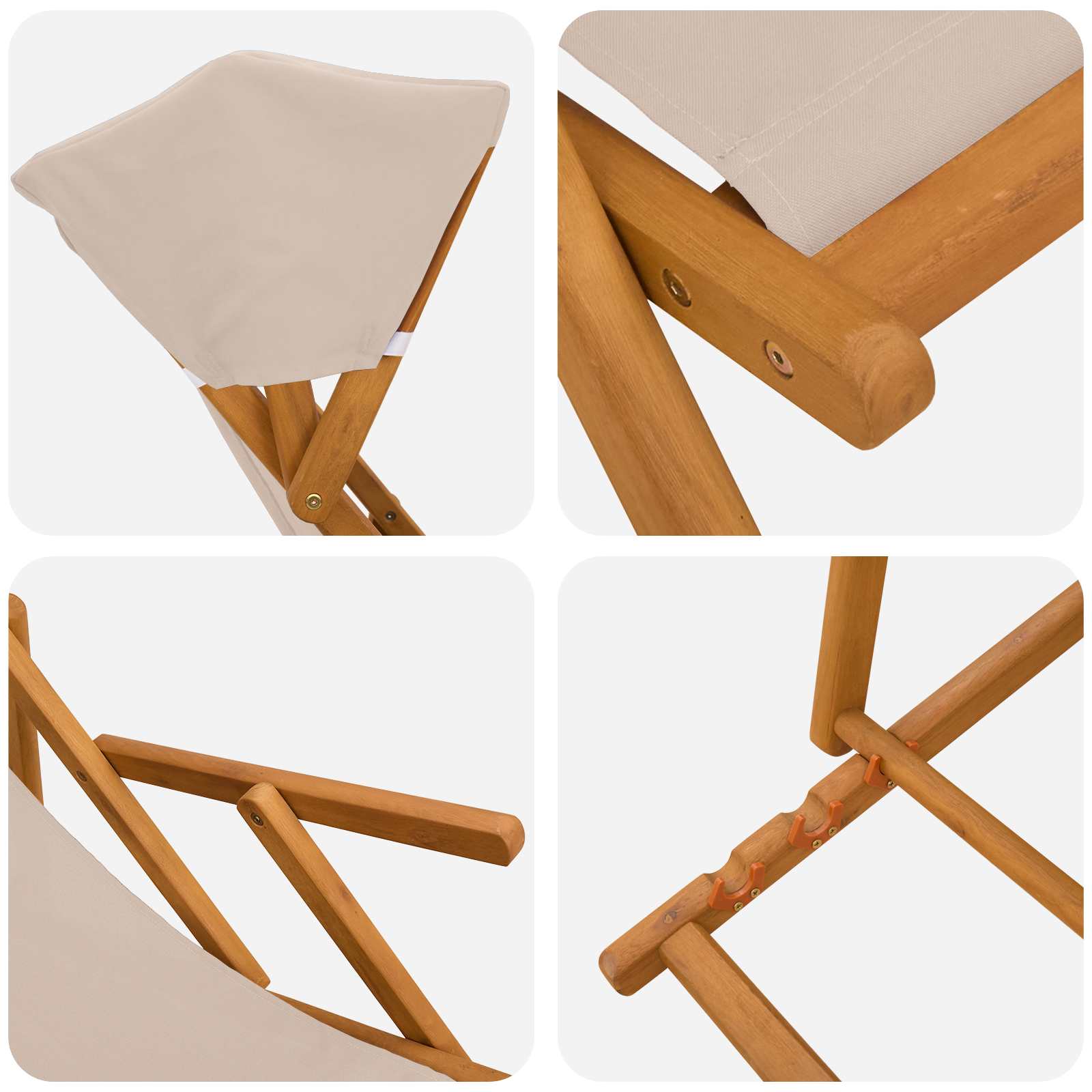 Deck Chair 3 Position Solid Eucalyptus Wood Beige