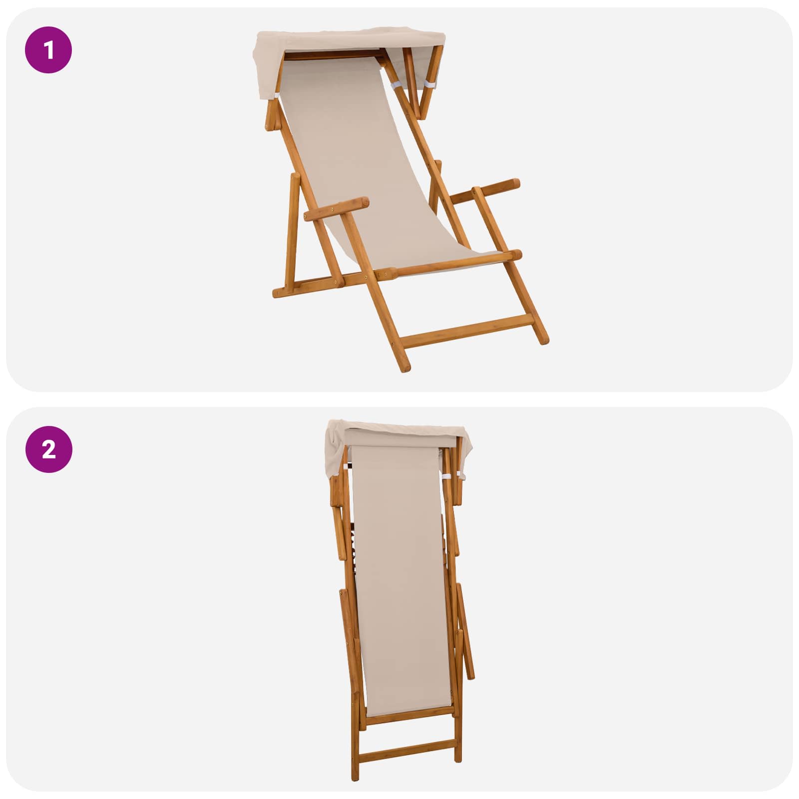 Deck Chair 3 Position Solid Eucalyptus Wood Beige