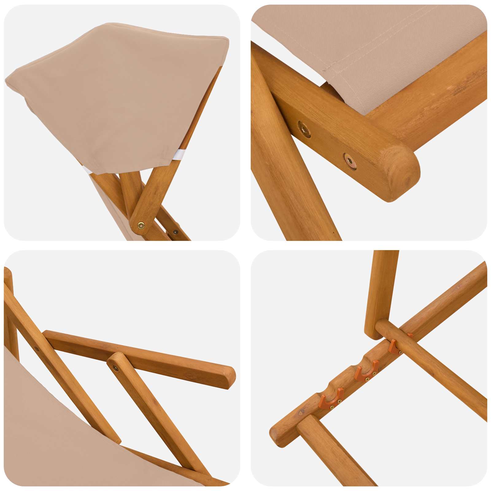 Deck Chair 3 Position Solid Eucalyptus Wood Taupe