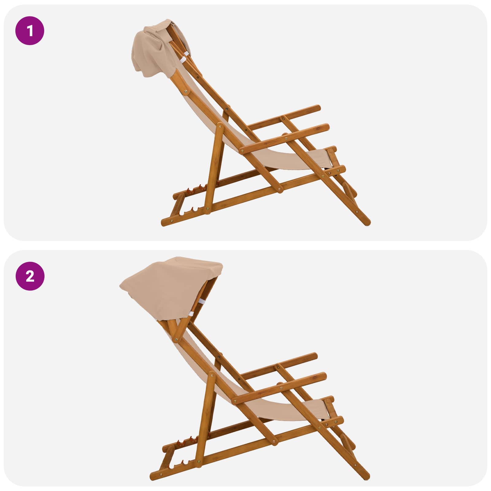 Deck Chair 3 Position Solid Eucalyptus Wood Taupe