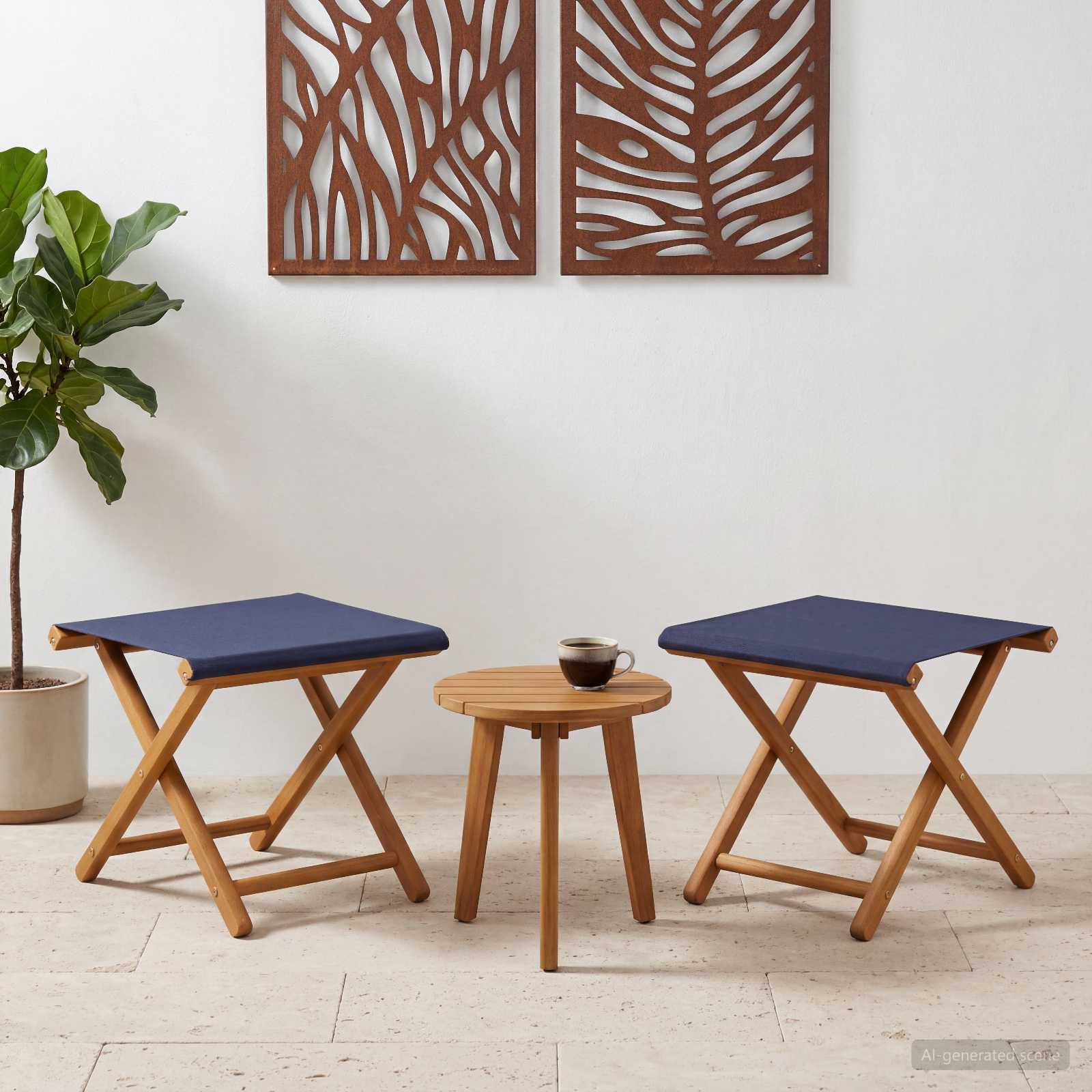 Deck Chair 2 pcs Solid Eucalyptus Wood Blue