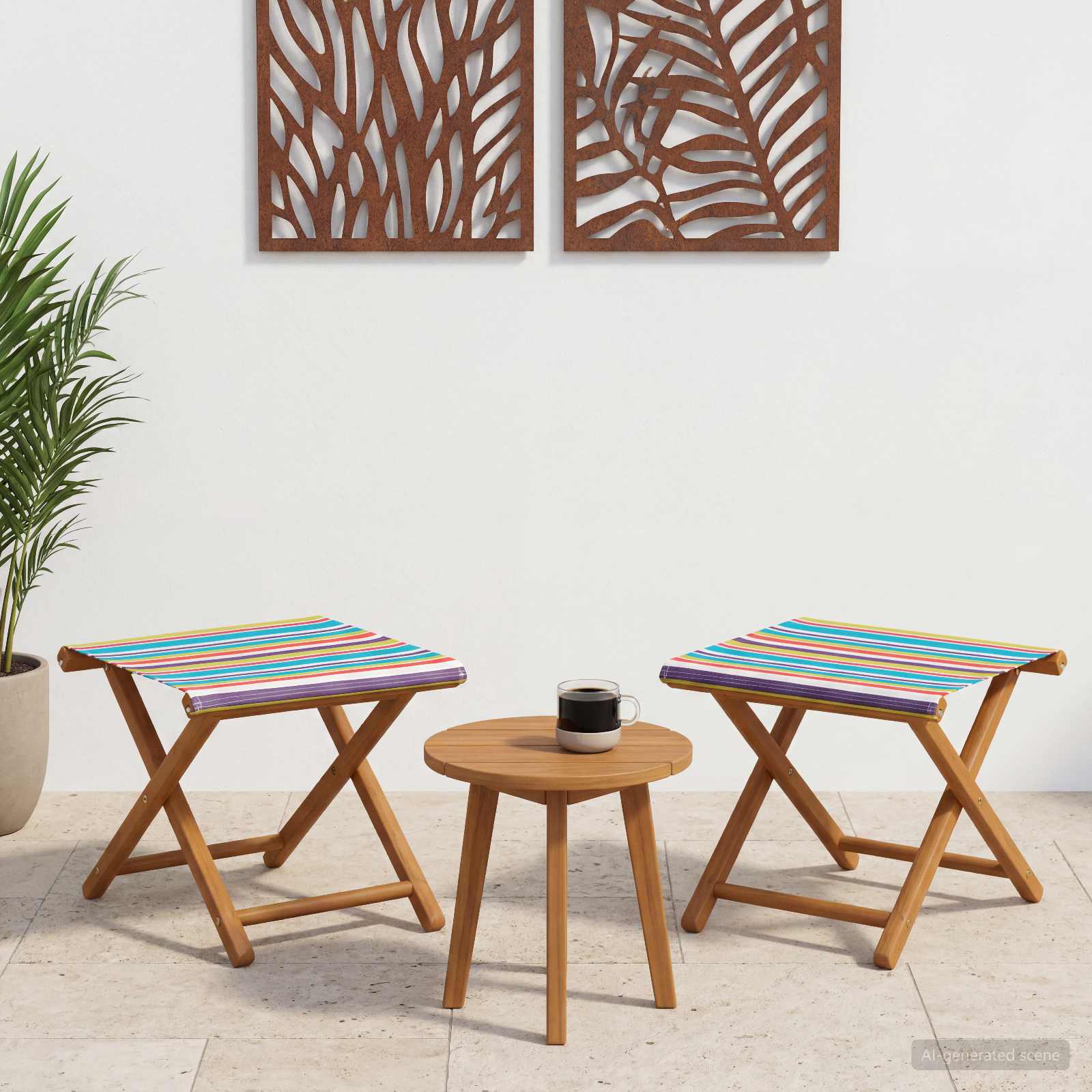 Deck Chair 2 pcs Solid Eucalyptus Wood Multicolour