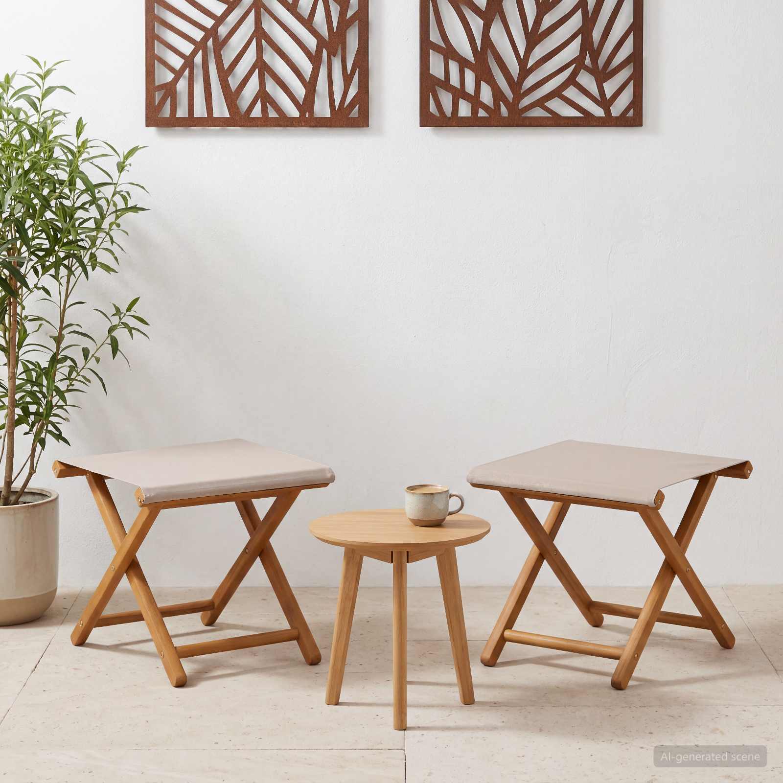 Deck Chair 2 pcs Solid Eucalyptus Wood Beige