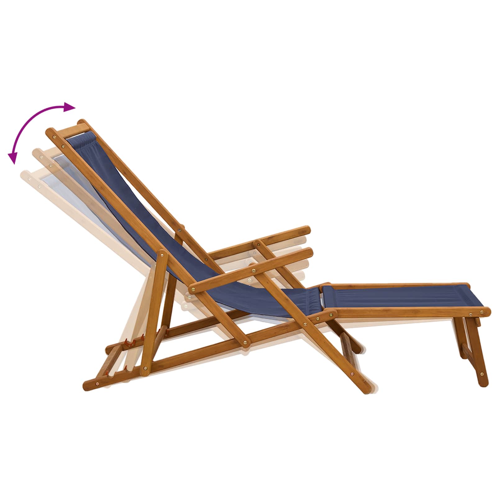 Folding Sun Lounger 3 Position Solid Eucalyptus Wood Blue