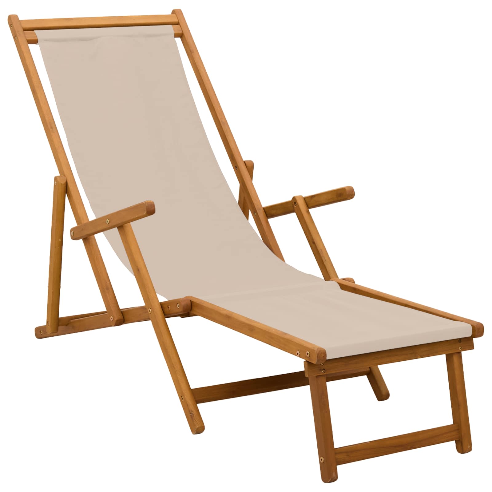 Folding Sun Lounger Solid Eucalyptus Wood Beige