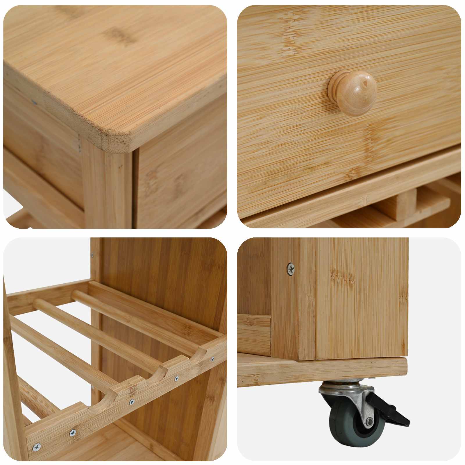 Kitchen Trolley with Wheels Natural 47.5 x 36 x 83 cm Bamboo