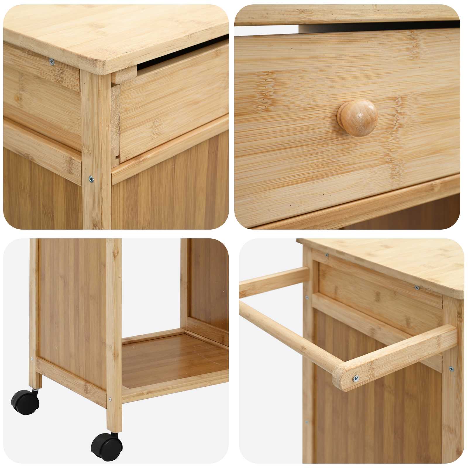 Kitchen Trolley with Wheels Natural 90.5 x 36 x 86.5 cm Bamboo