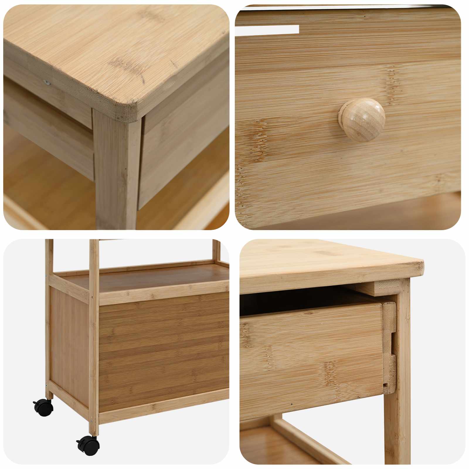 Kitchen Trolley with Wheels Natural 59.5 x 36 x 82 cm Bamboo