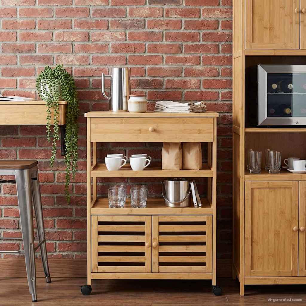 Kitchen Trolley with Wheels Natural 59.5 x 36 x 82 cm Bamboo