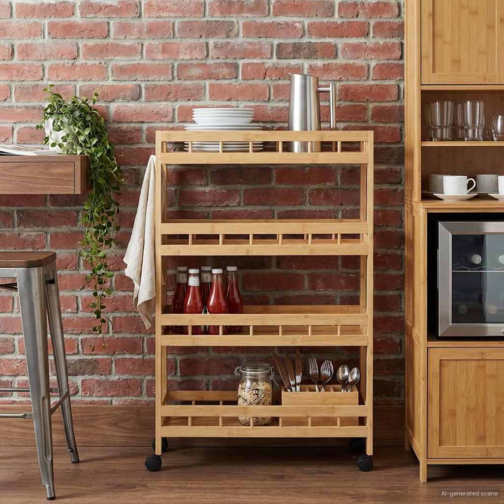 Kitchen Trolley with Wheels Natural 60 x 18 x 97 cm Bamboo