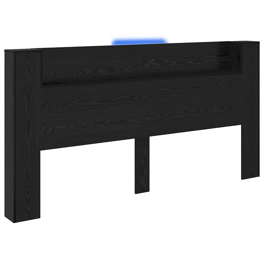 Storage Headboard with LED Black Oak Engineered Wood