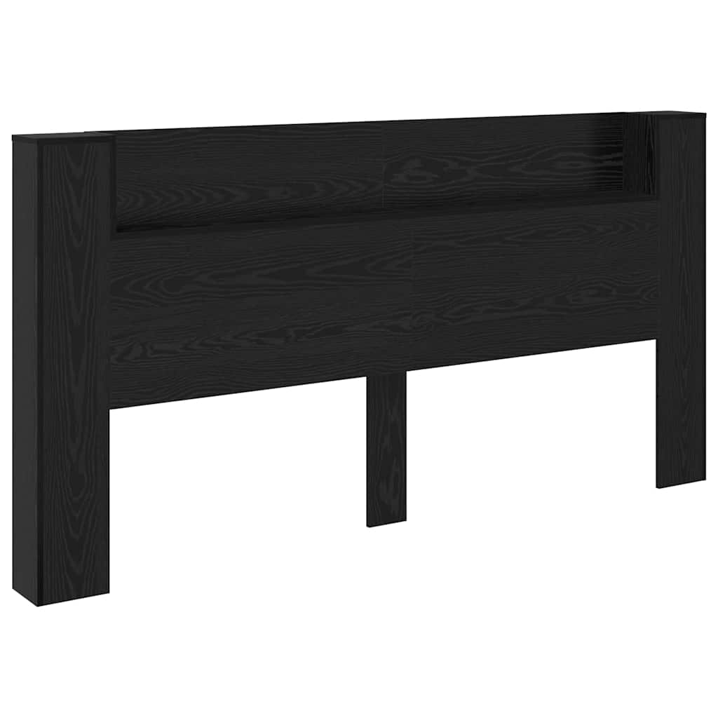 Storage Headboard with LED Black Oak Engineered Wood