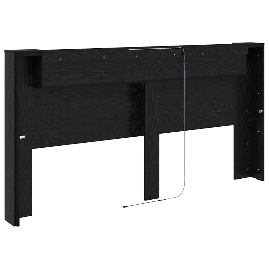 Storage Headboard with LED Black Oak Engineered Wood