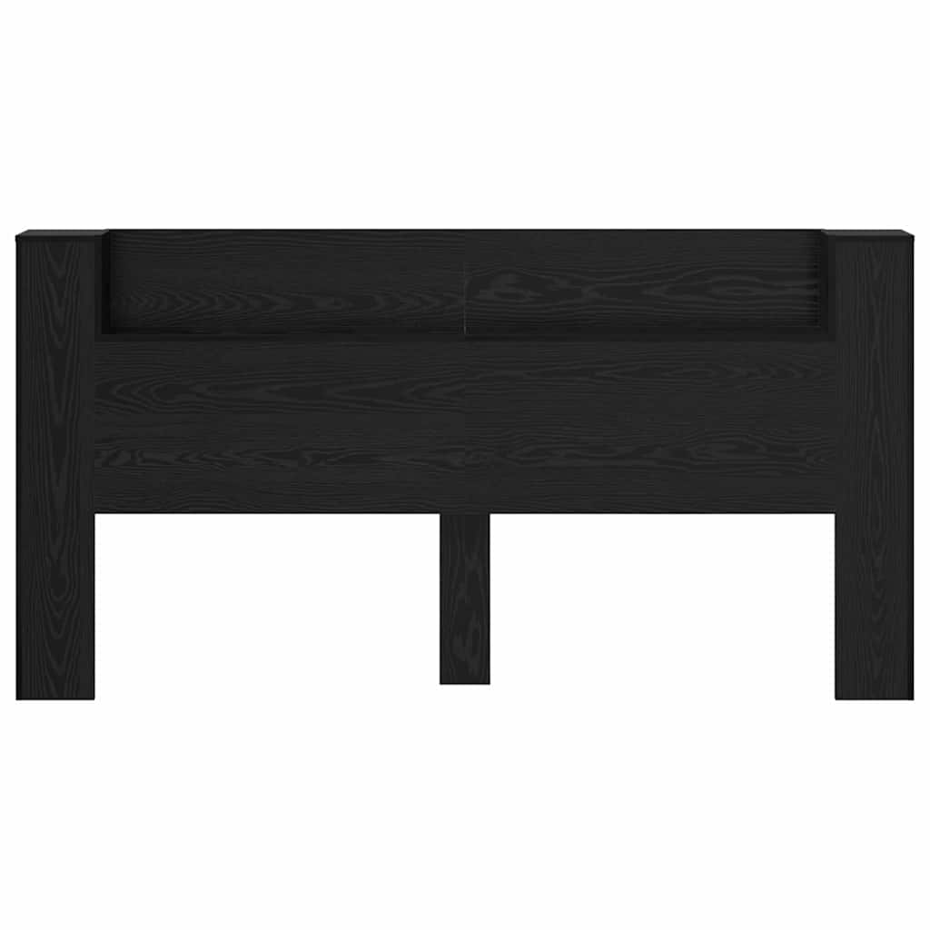Storage Headboard with LED Black Oak Engineered Wood