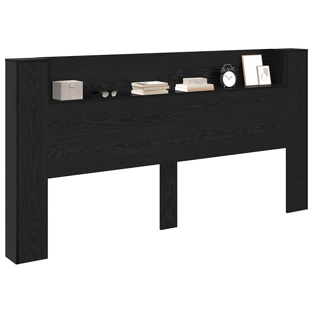 Storage Headboard with LED Black Oak Engineered Wood
