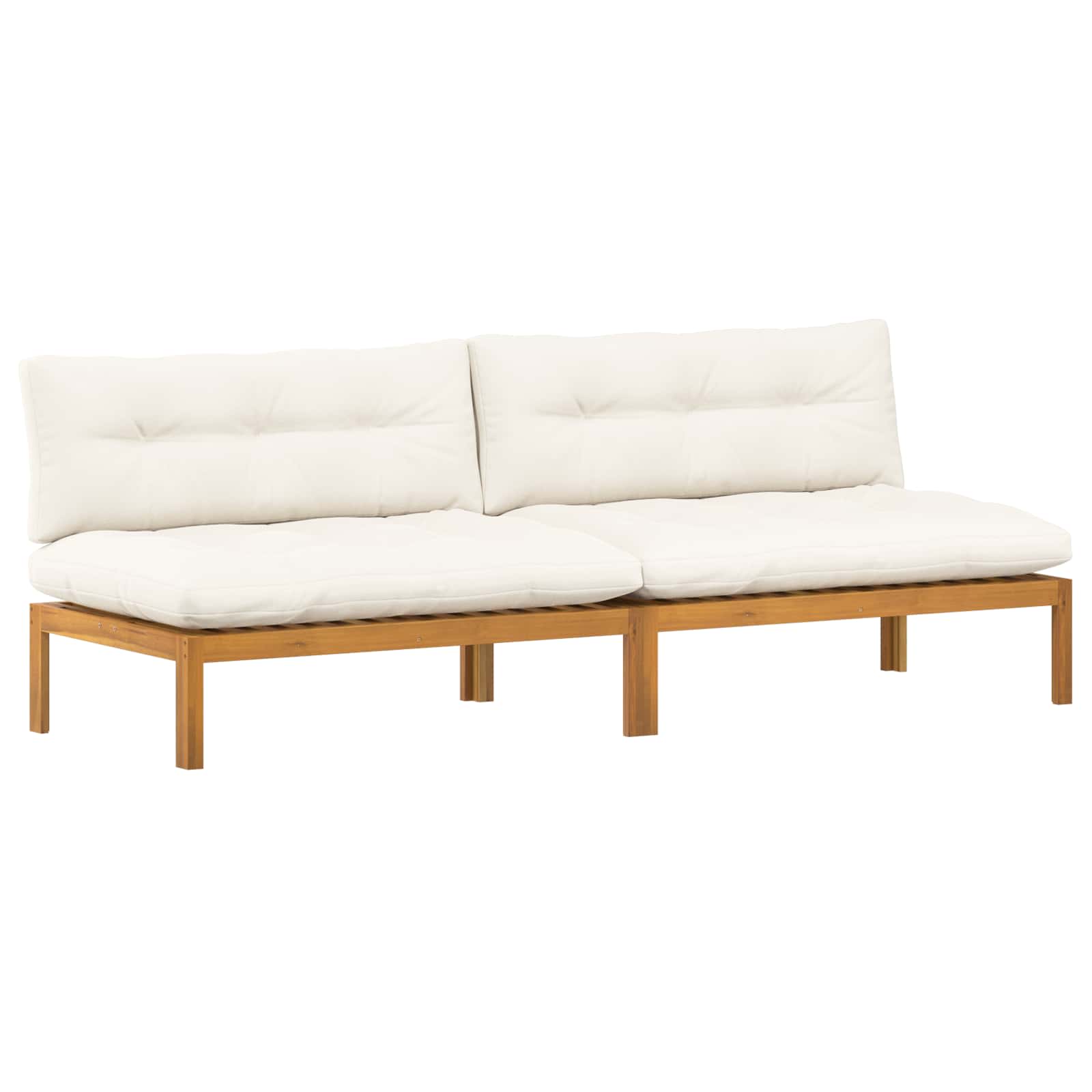 Middle Sofa Unit 2 Piece Natural and Cream White Acacia Wood
