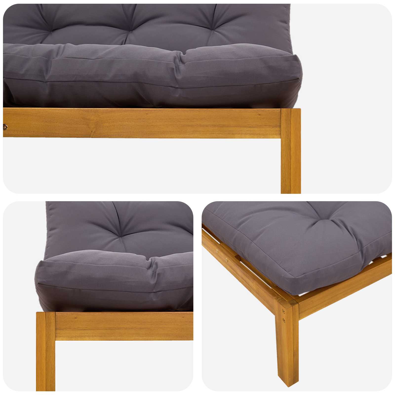 Middle Sofa Unit 2 Piece Natural and Dark Grey Acacia Wood