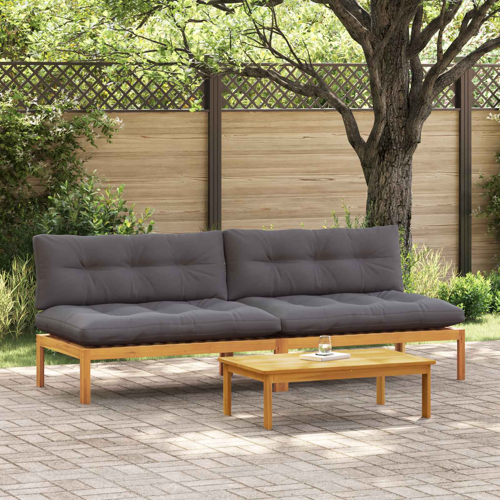 Middle Sofa Unit 2 Piece Natural and Dark Grey Acacia Wood