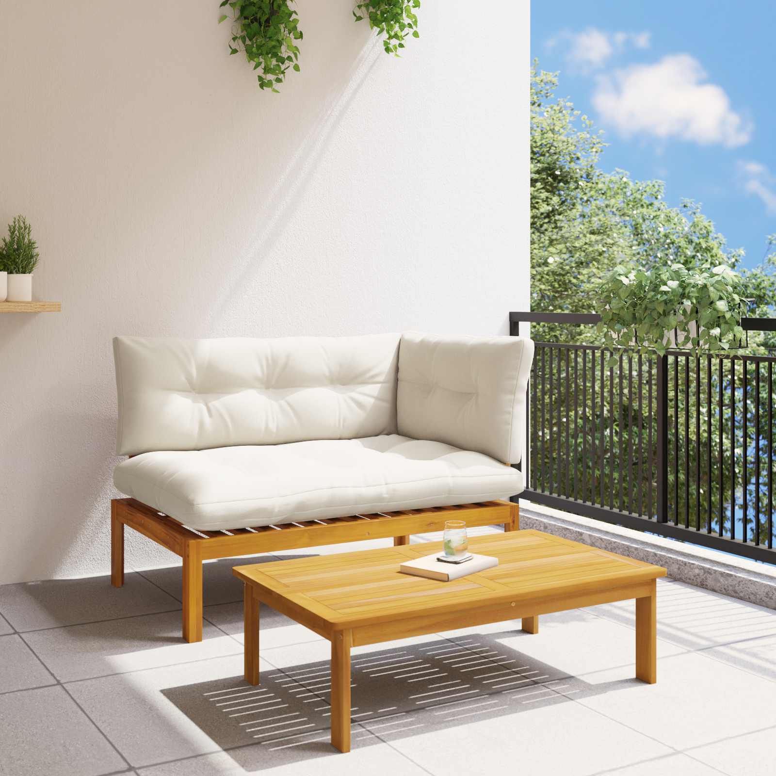 2 Piece Acacia Wood Brown