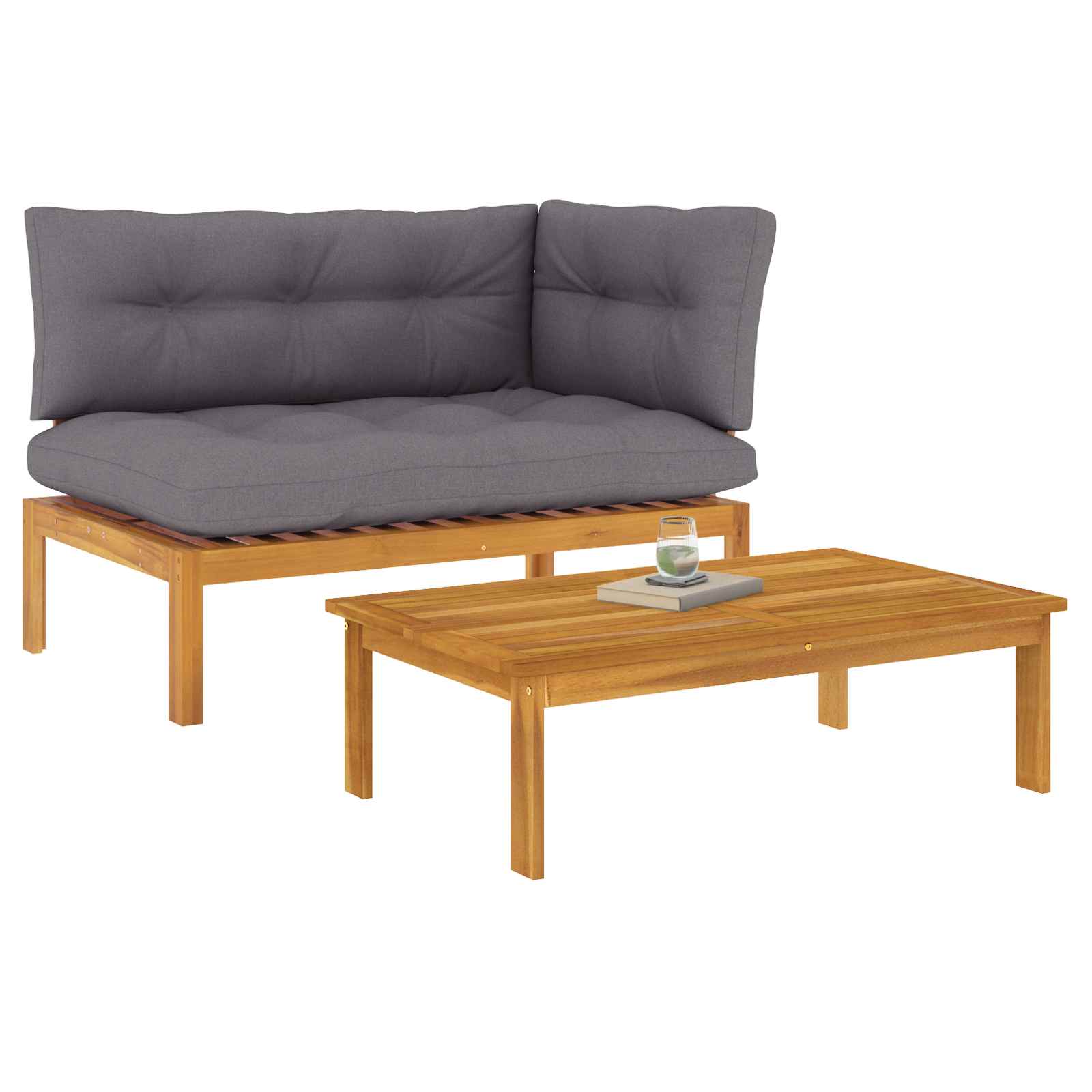 2 Piece Acacia Wood Brown