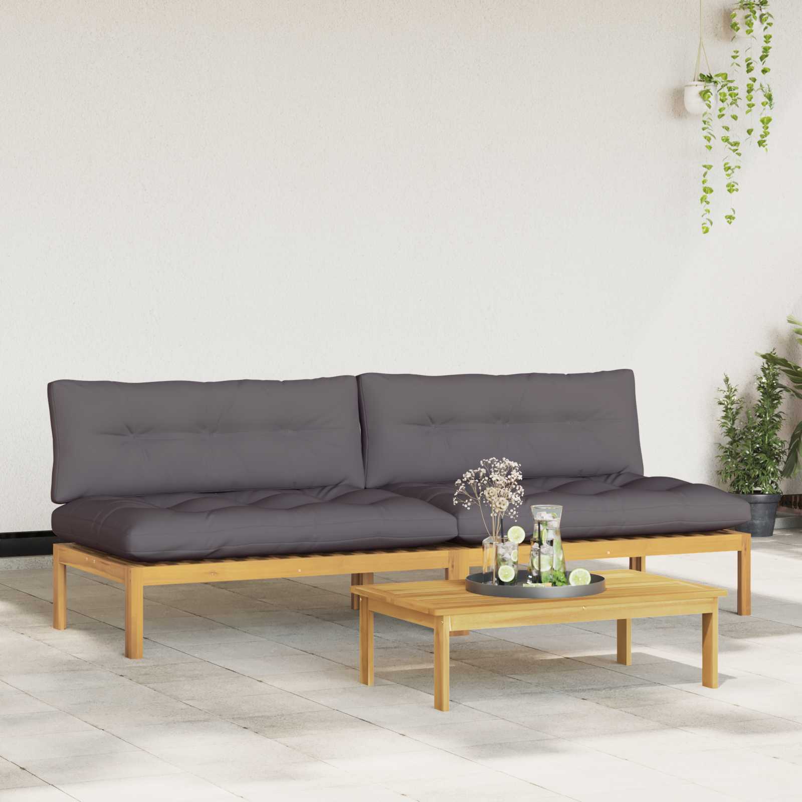 Middle Sofa Unit Light Acacia and Dark Grey 240 x 80 x 82 cm
