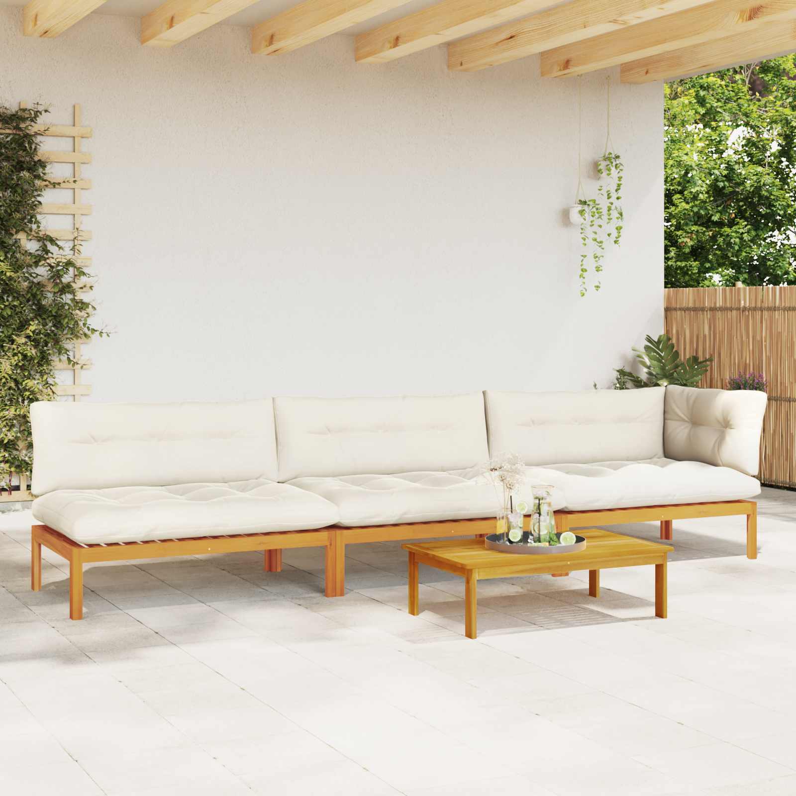 4 Piece Garden Pallet Sofa Units Solid Acacia Wood Natural