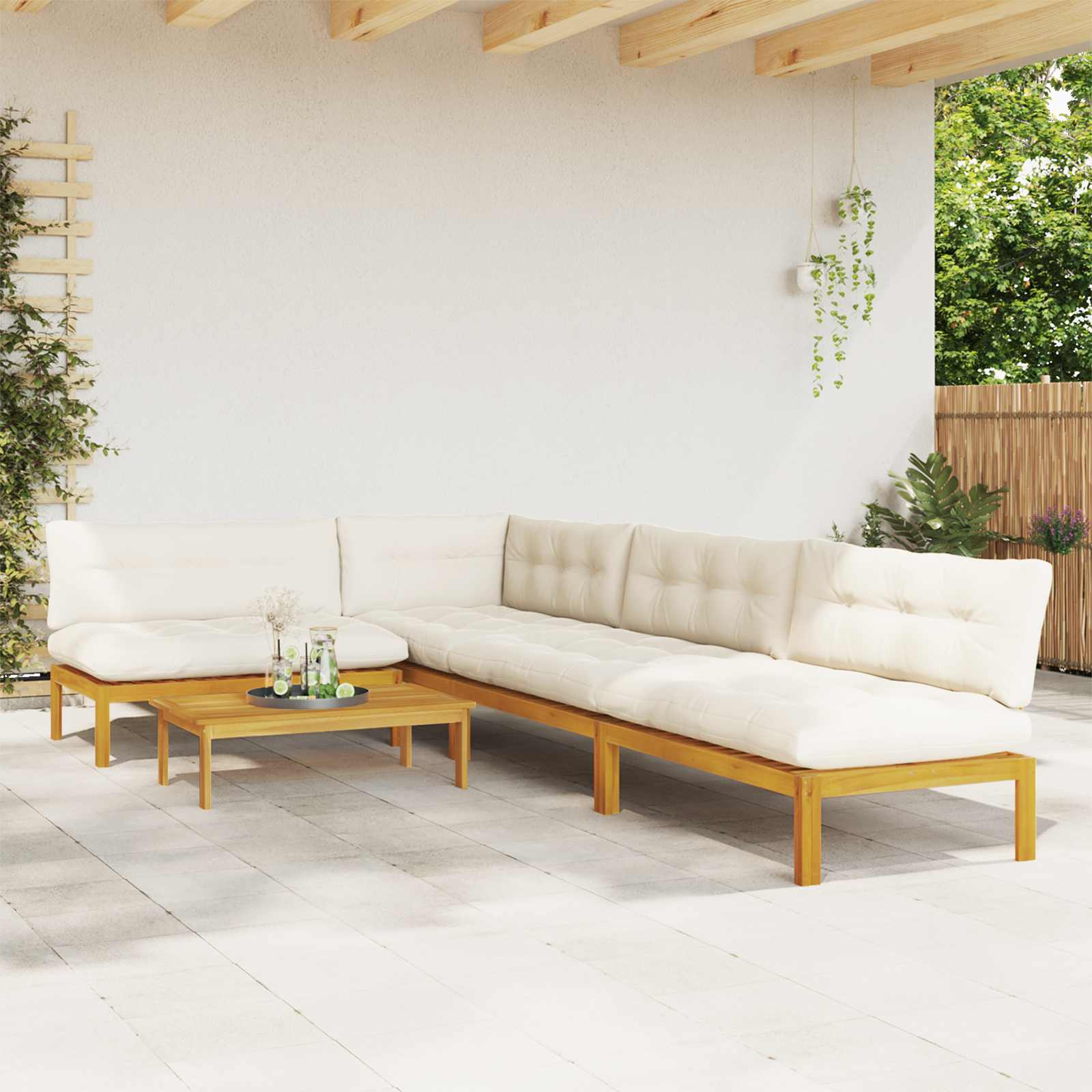 5 Piece Garden Pallet Sofa Units Solid Acacia Wood Natural