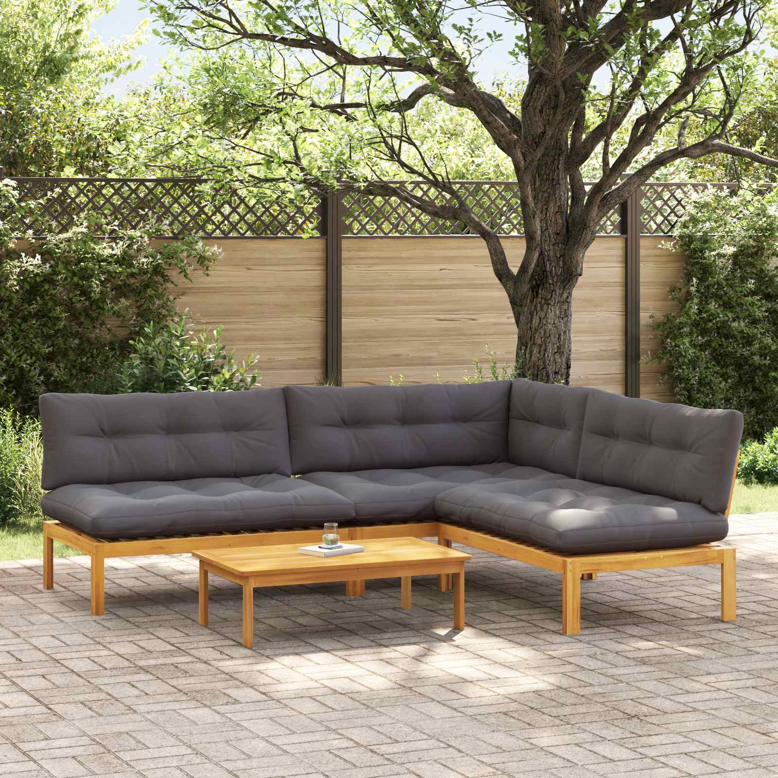 4 Piece Garden Pallet Sofa Units Solid Acacia Wood Natural