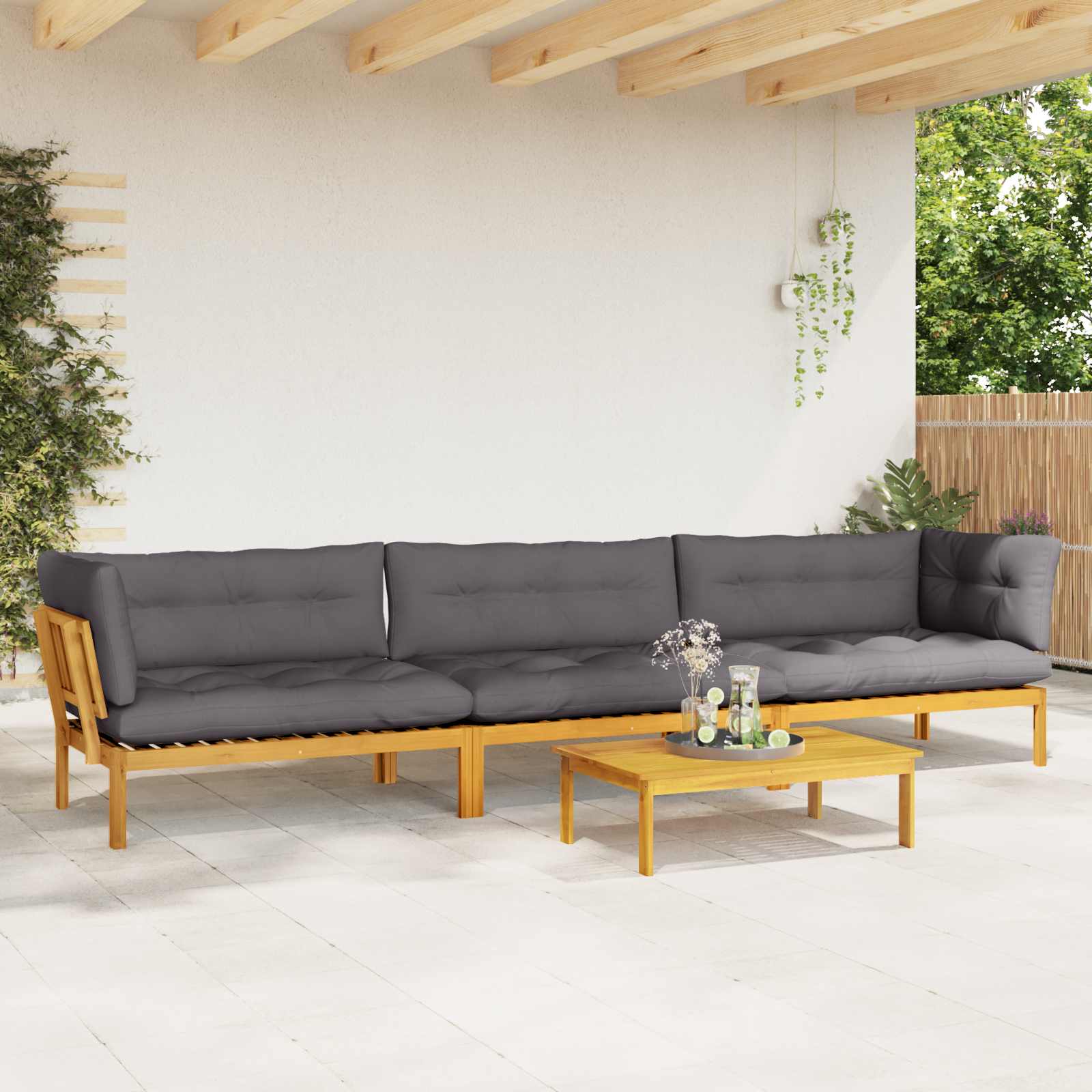4 Piece Garden Pallet Sofa Units Solid Acacia Wood Natural
