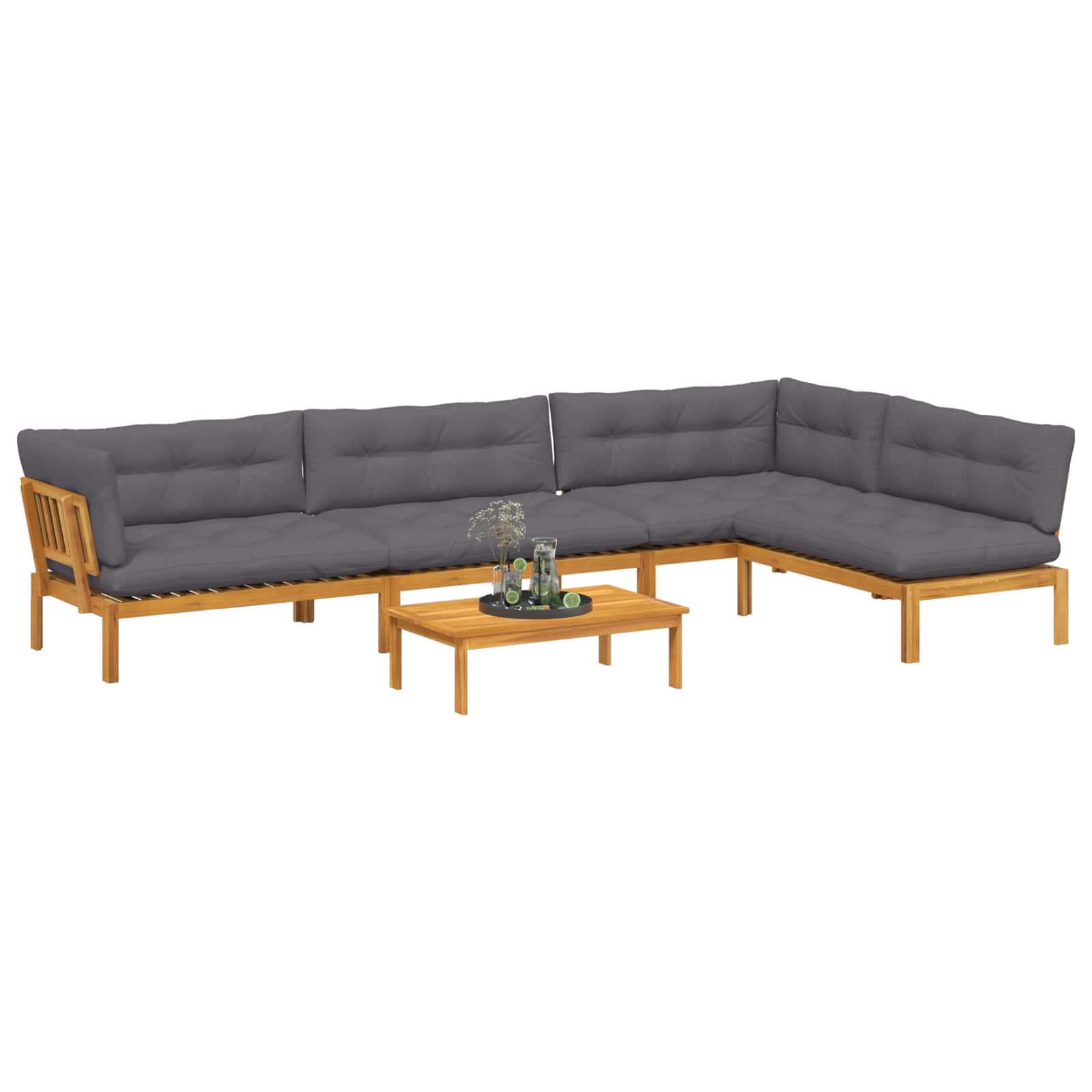 5 Piece Garden Pallet Sofa Units Solid Acacia Wood Natural