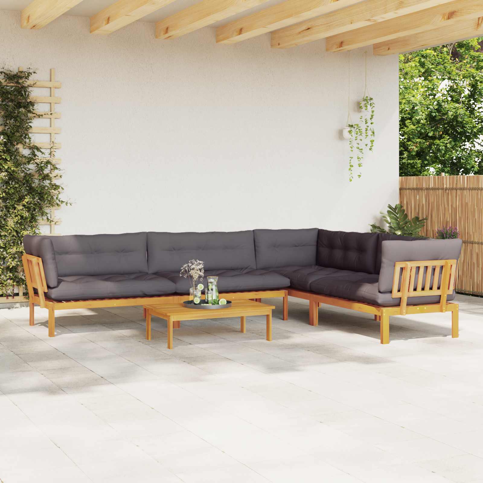 5 Piece Garden Pallet Sofa Units Solid Acacia Wood Natural