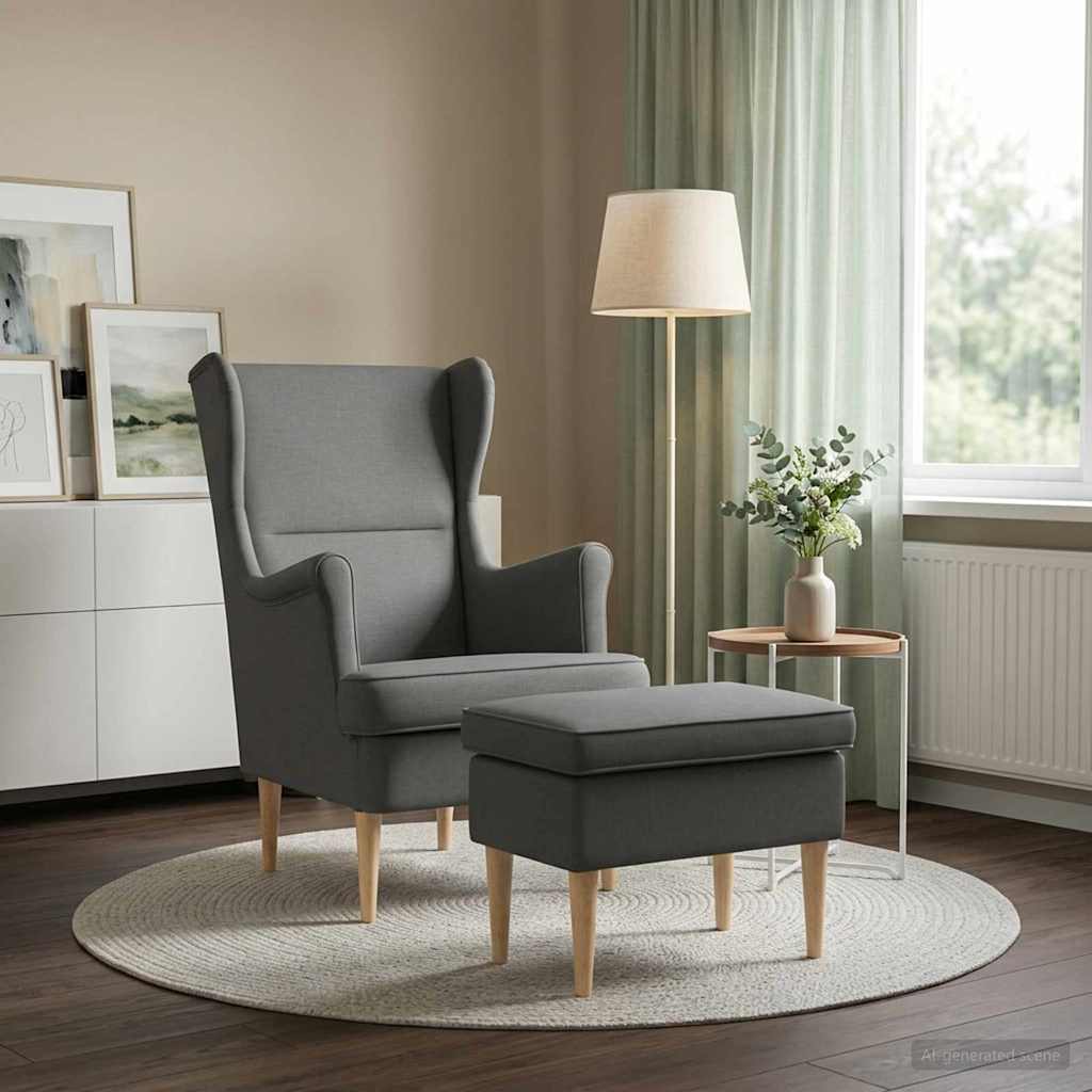 Armchair with Foot Stool 2 pcs Dark Grey Fabric