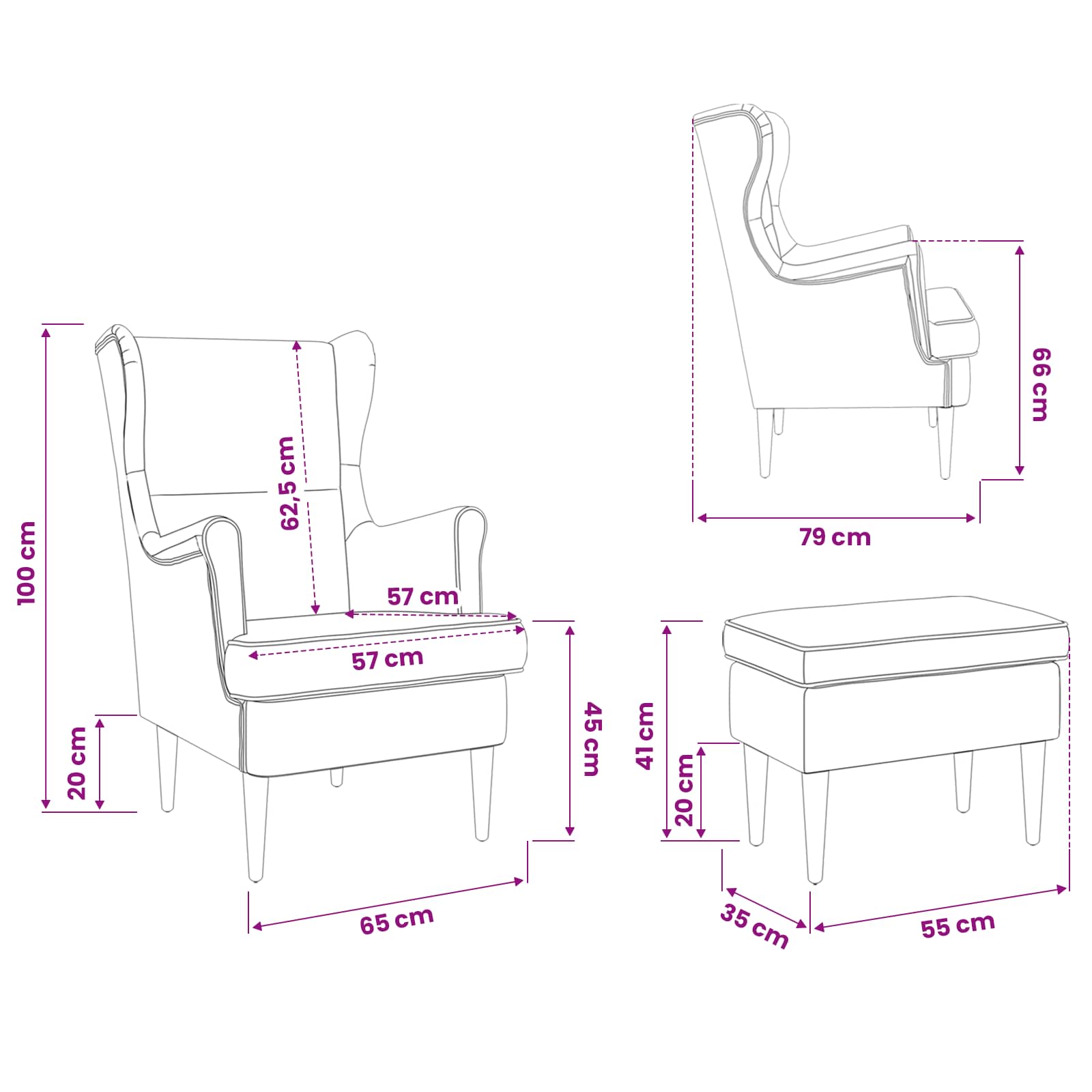 Armchair with Foot Stool 2 pcs Dark Grey Fabric