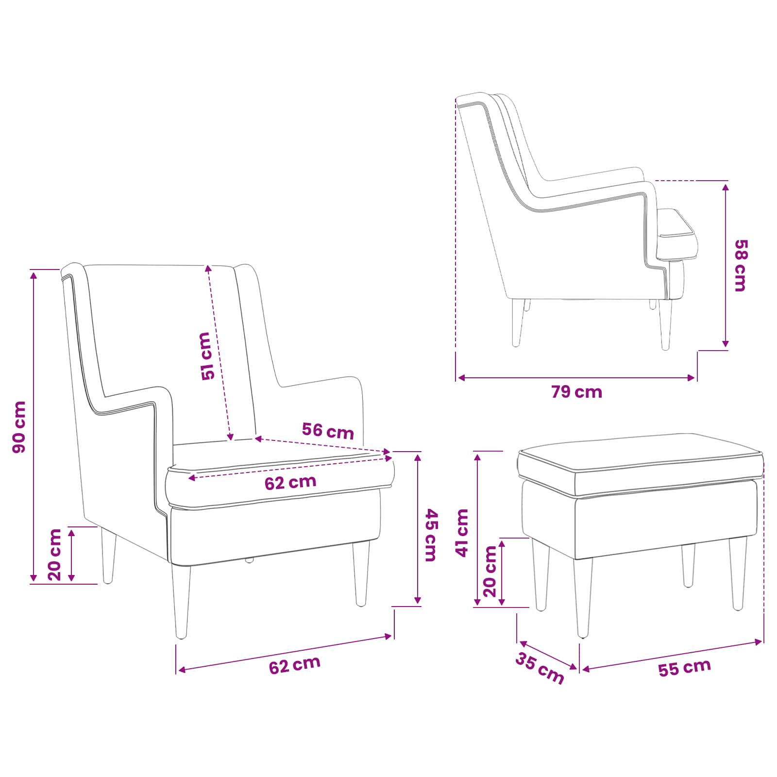 Armchair with Foot Stool 2 pcs Dark Grey Fabric
