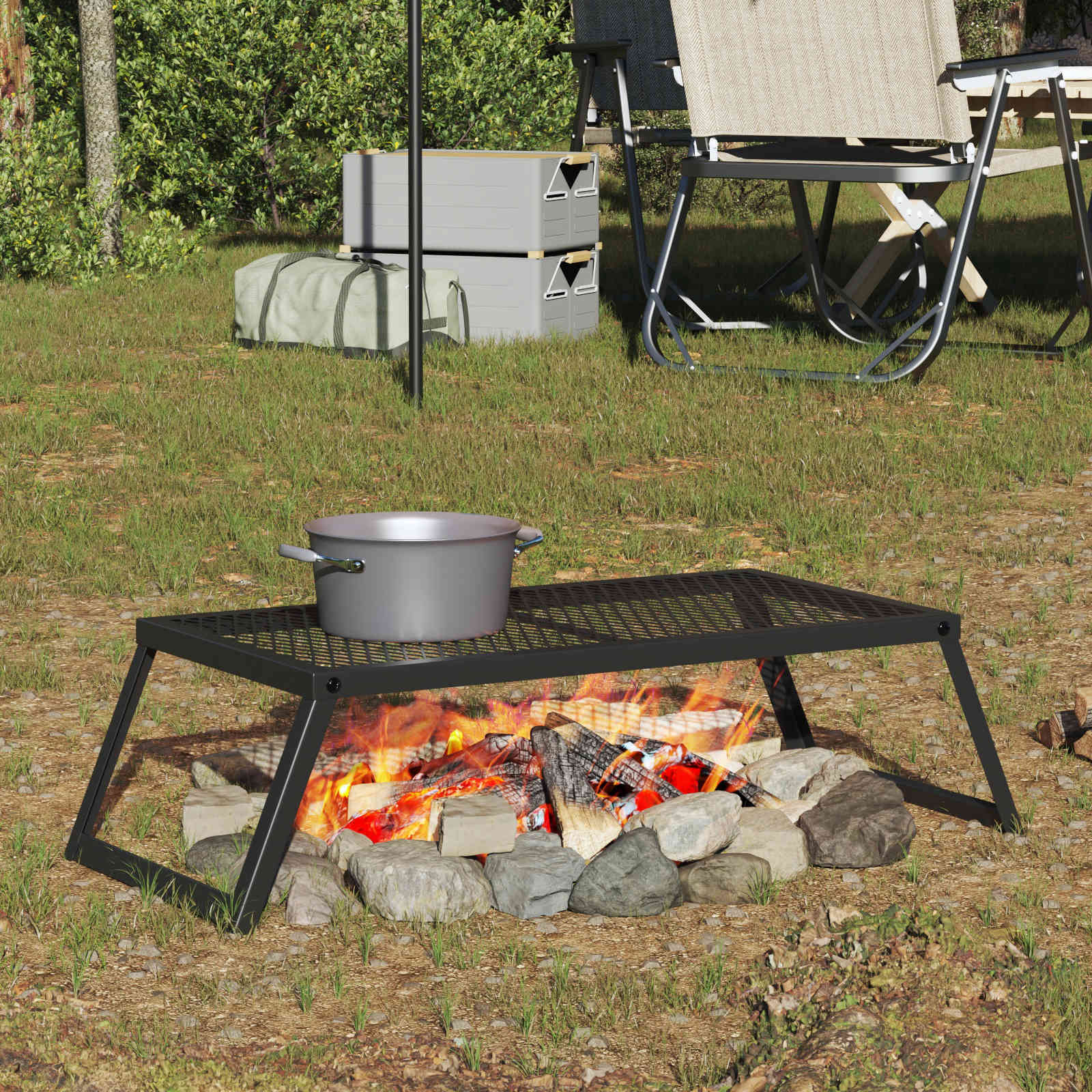 Foldable Camping Grill Folding Black 58 x 31 x 2 cm Alloy Steel