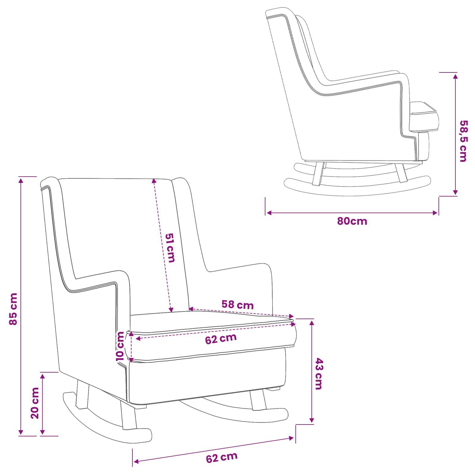 Rocking Chair Dark Grey 62 x 80 x 85 cm Fabric