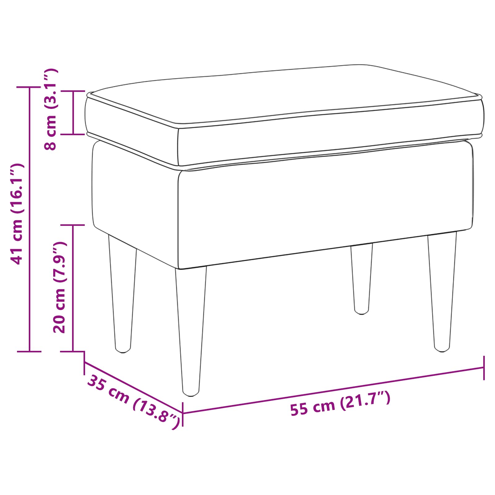 Foot Stool Dark Grey 55 x 35 x 41 cm