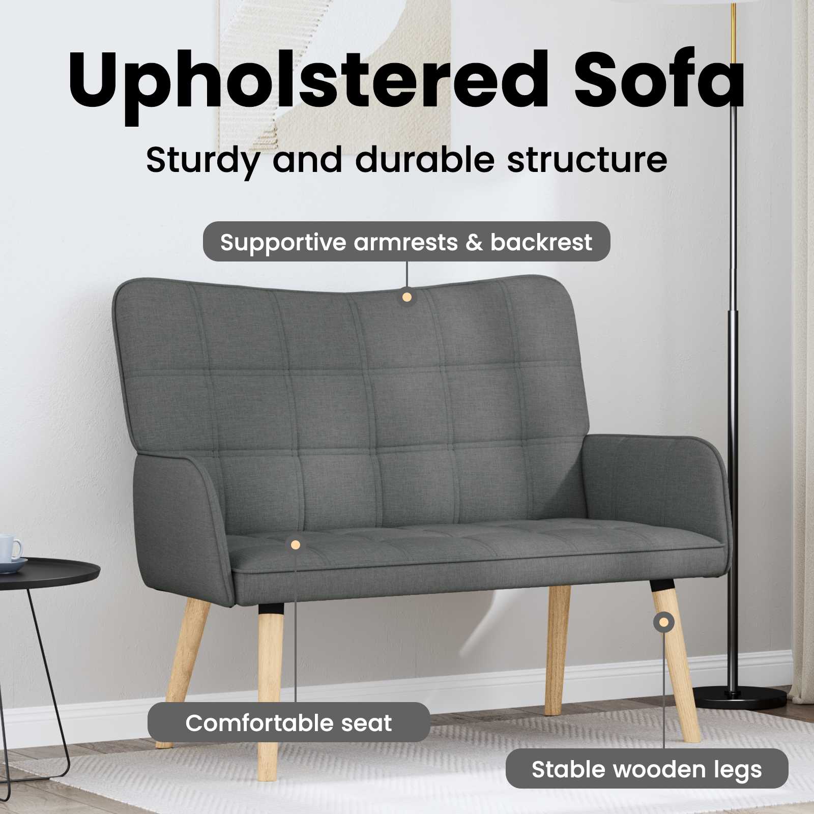 2-Seater Sofa Dark Grey 115 x 61 x 87 cm Fabric