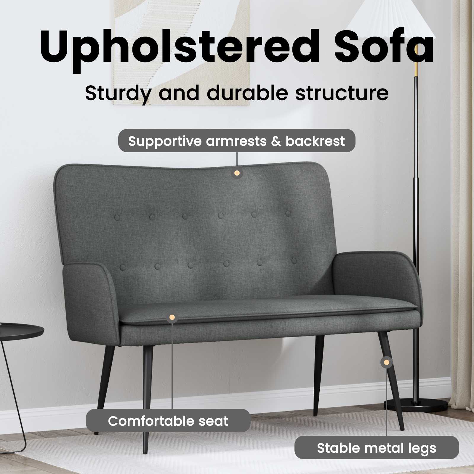 2-Seater Sofa Dark Grey 115 x 61 x 87 cm Fabric