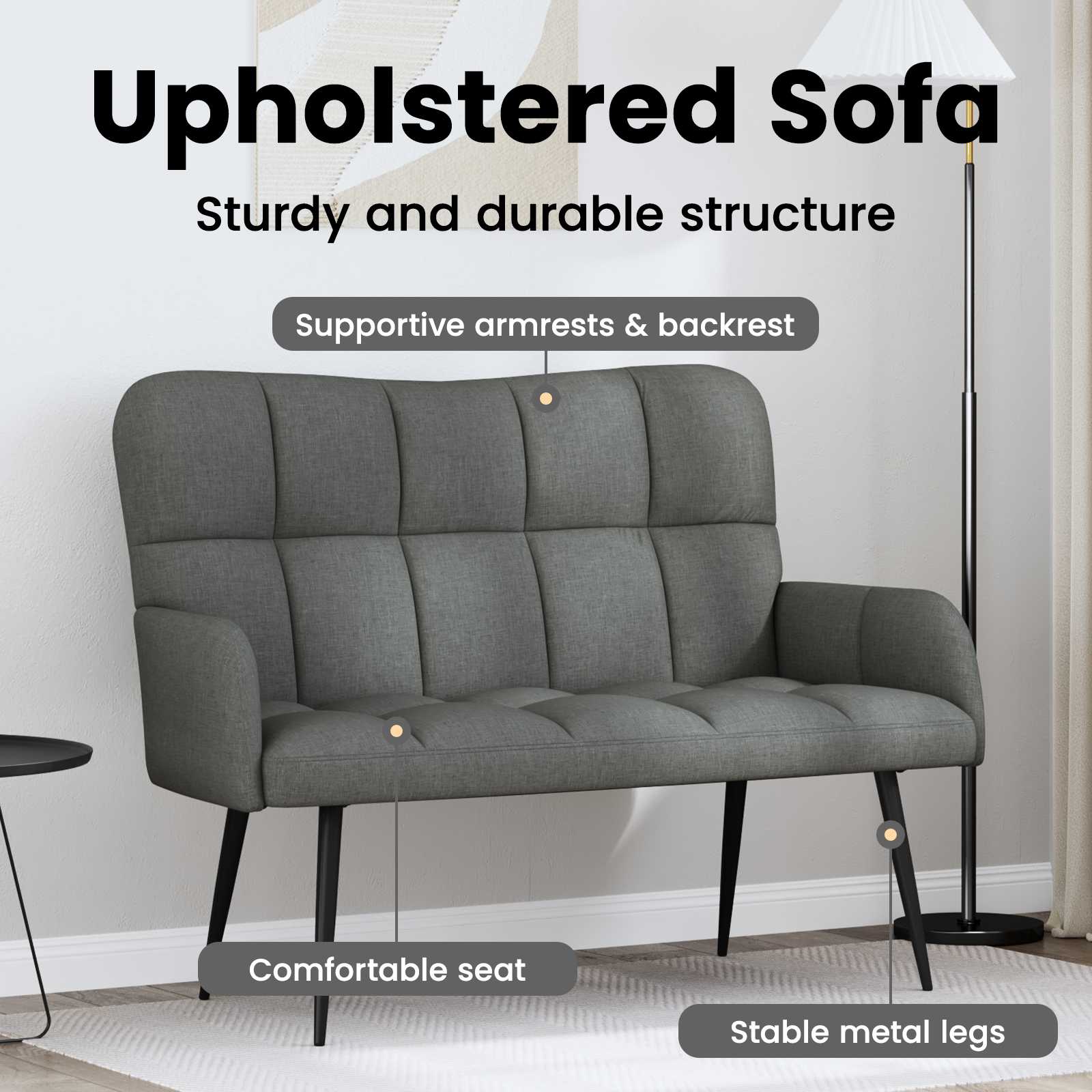 2-Seater Sofa Dark Grey 115 x 61 x 87 cm Fabric