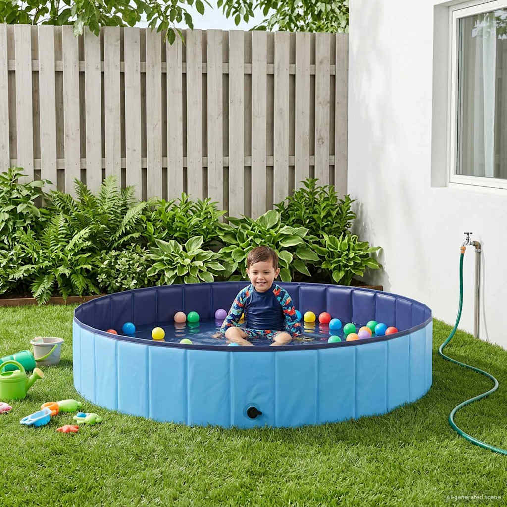 Kids Swimming Pool Folding Blue Ø 160 x 30 cm