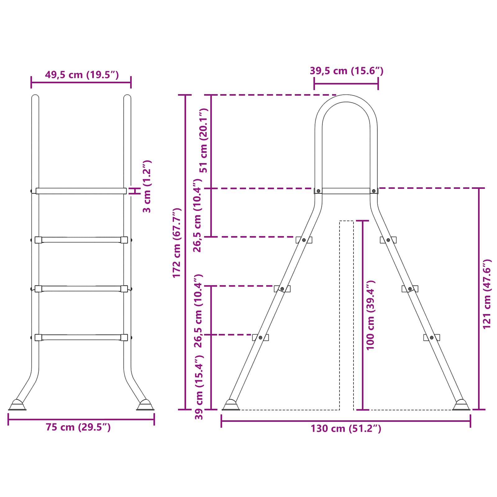 Above Ground Pool Ladder 100 cm 3-Step Stainless Steel 304