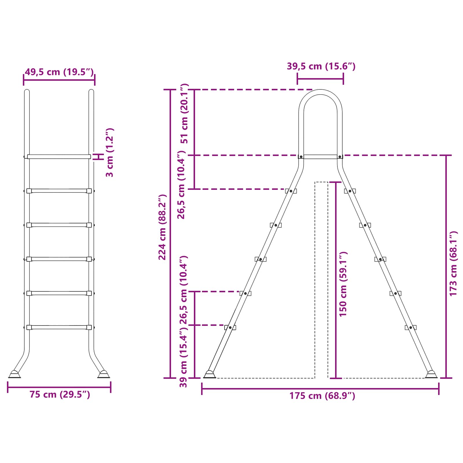 Above Ground Pool Ladder 224 x 175 cm 5-Step