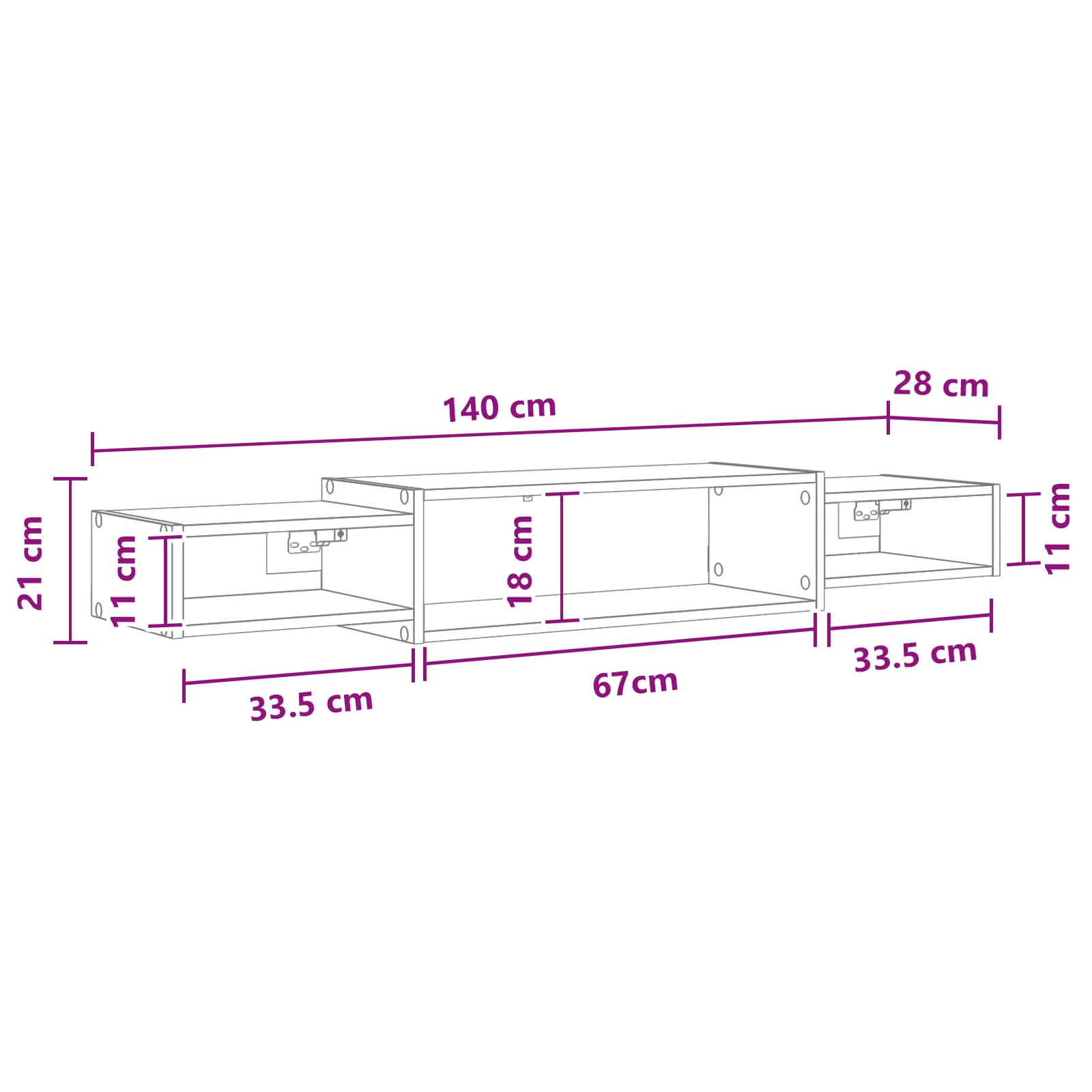 Wall-mounted TV Cabinet Wall-Mounted White 140 x 28 x 21 cm