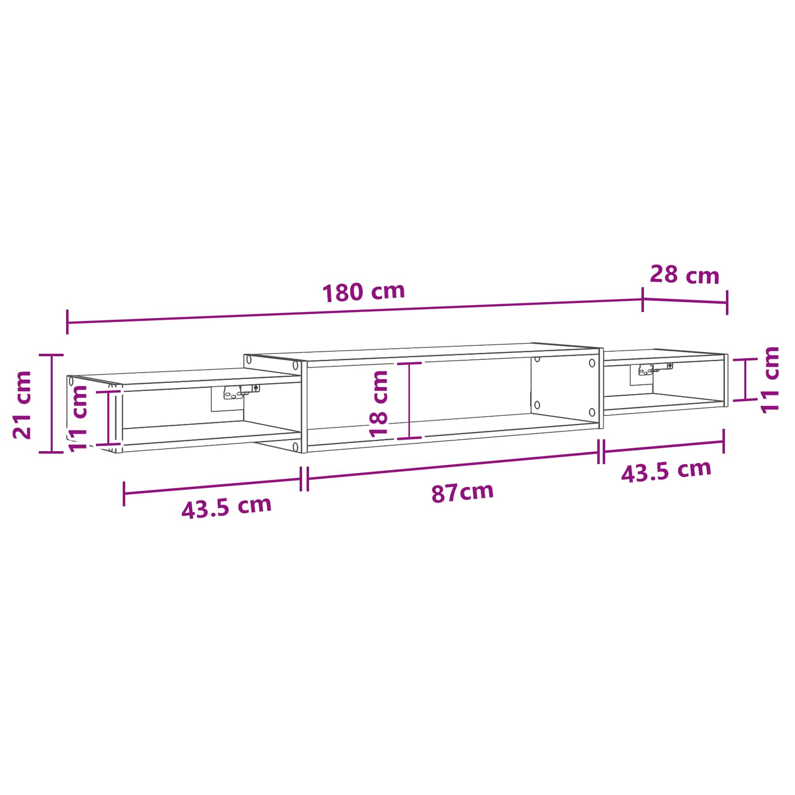 Wall-mounted TV Cabinet Wall-Mounted White 180 x 28 x 21 cm