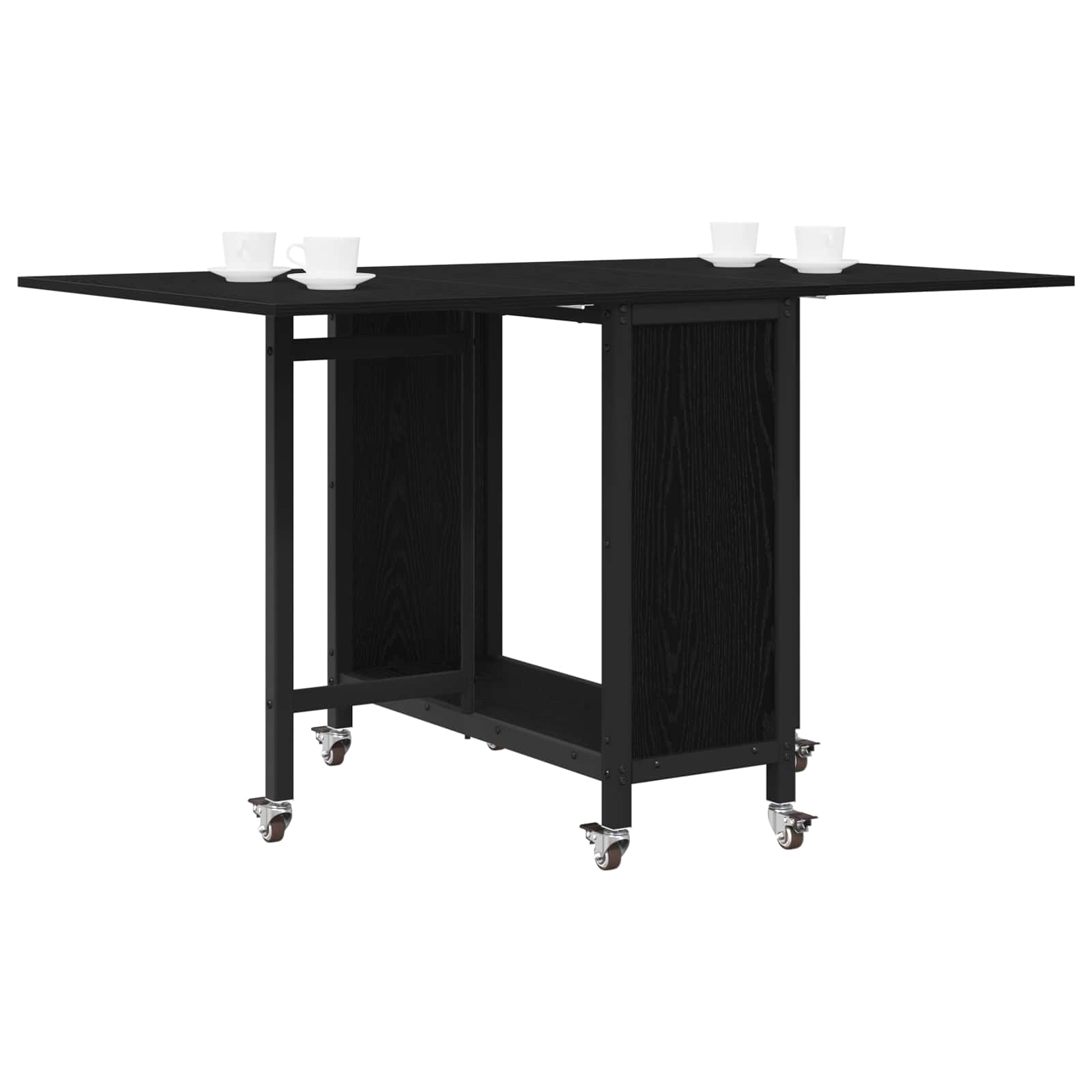 Folding dining table with castors 130 x 80 x 76.5 cm Black Oak