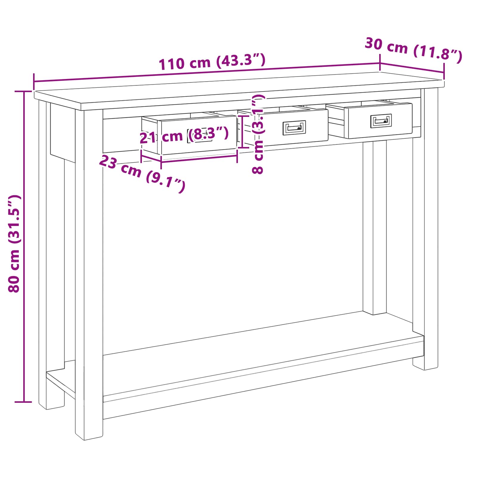Console Table Natural 110 x 30 x 80 cm Solid Teak Wood