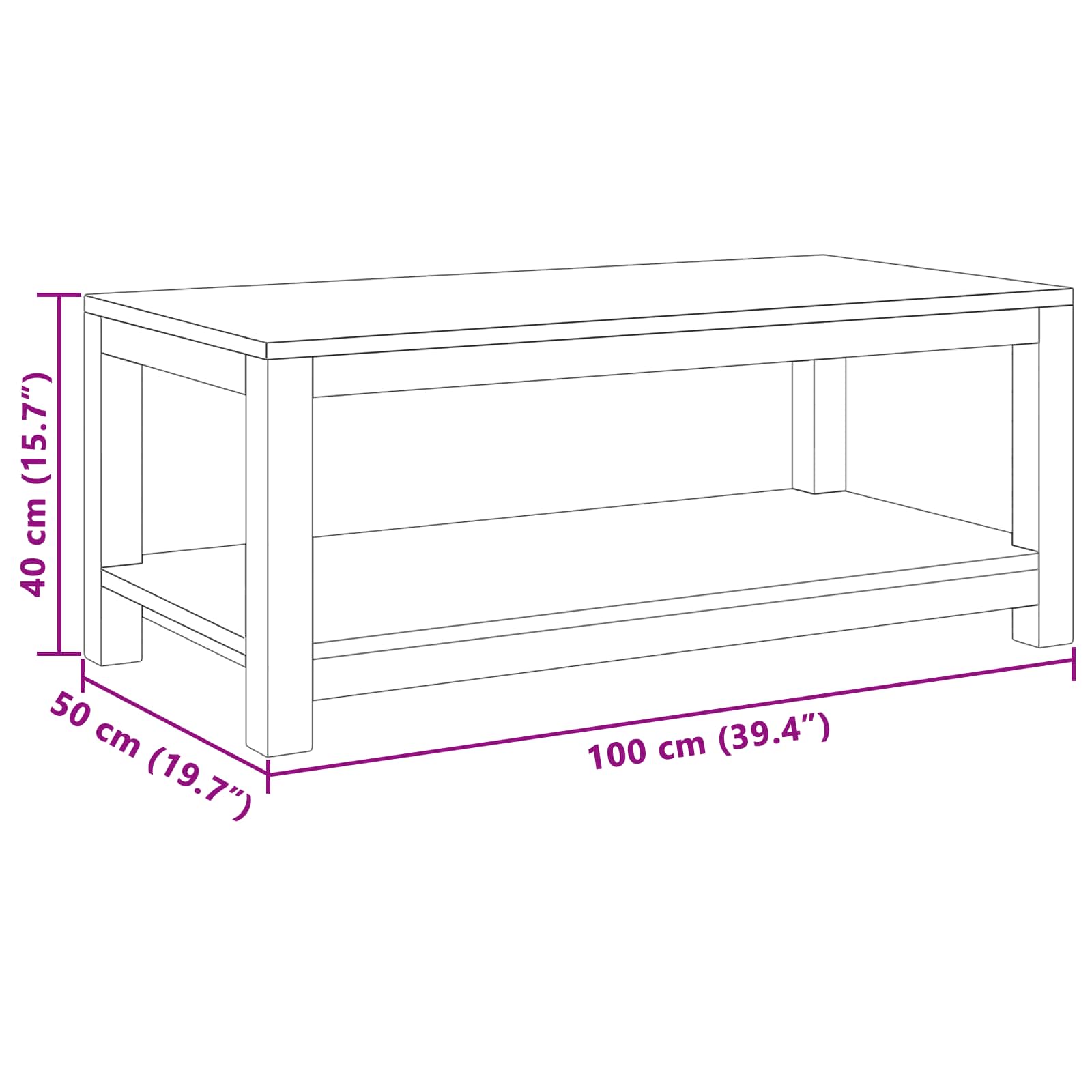 Coffee Table Natural 100 x 50 x 40 cm Solid Teak Wood